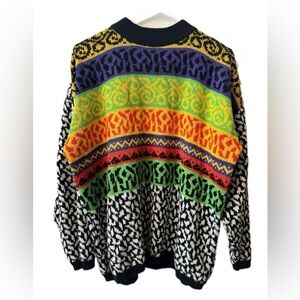 Vintage Jamie Scott Rainbow Knit Sweater M Colorblock Abstract Grandpa Style